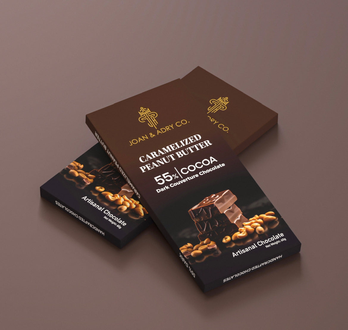 Caramelised Peanut Butter in 55% Dark Couverture Bar