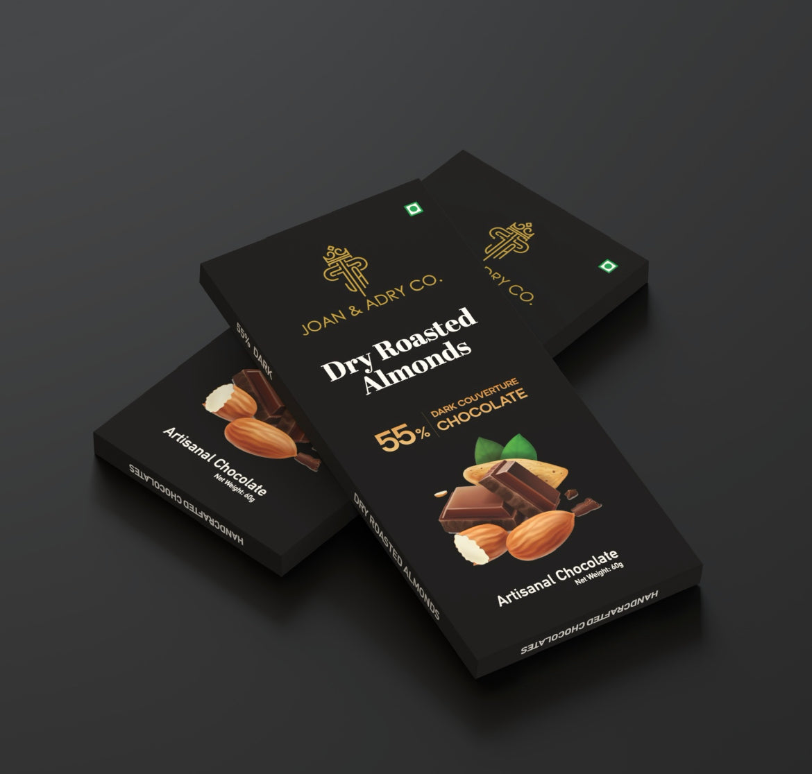 Dry Roasted Almonds in 55% Dark Couverture Bar